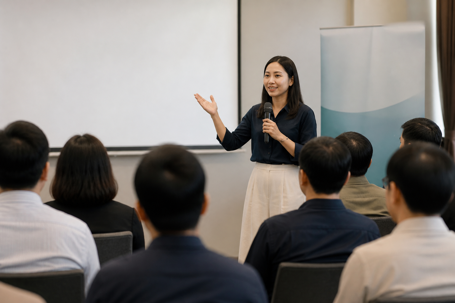 Giảng viên chia sẻ trong một chương trình đào tạo dành cho người đi làm.